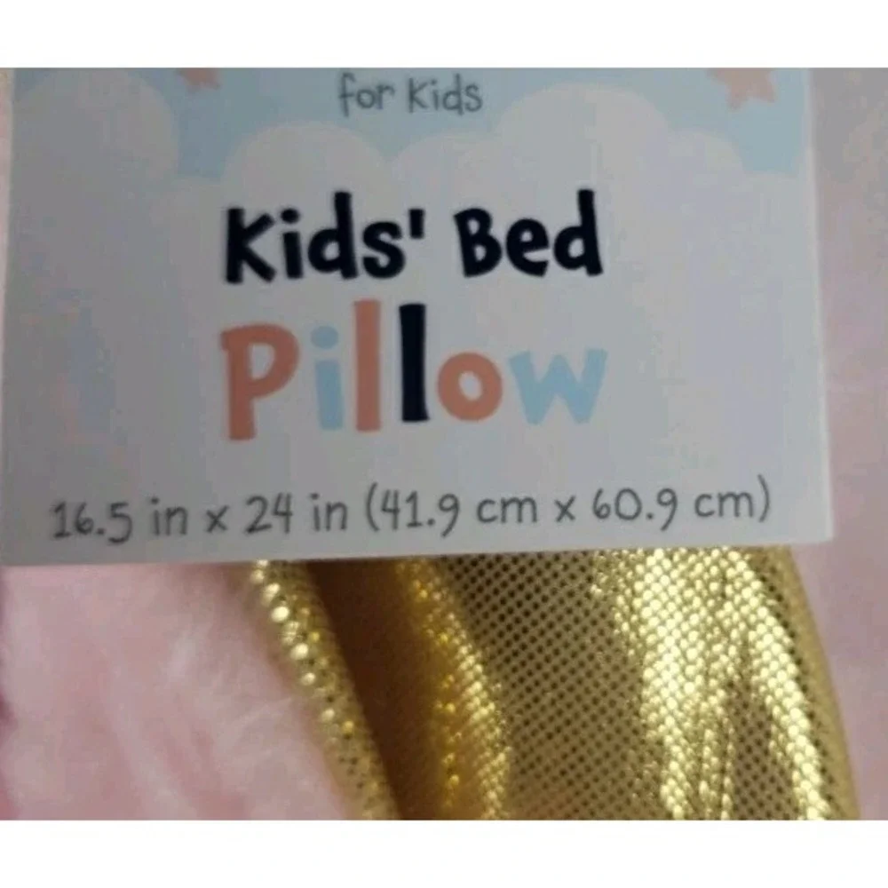 Unicorn Kids Bed Pillow Pink 16.5x24 Fuzzy Plush Gold Horn Ears Purple Mane NWT